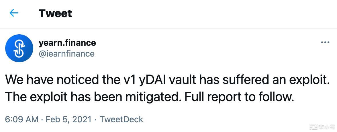 Yearn 遭到攻擊損失1100萬美元，目前該漏洞已得到緩解