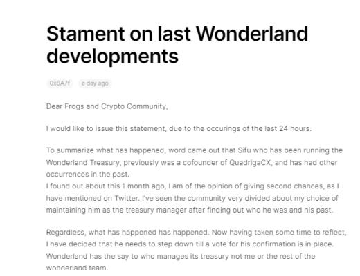 
      金色觀察｜Wonderland聯創和跑路交易所QuadrigaCX有關？ 怎么回事