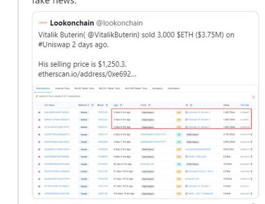 
      以太坊：Vitalik Buterin 賣出了 375 萬美元的 ETH？