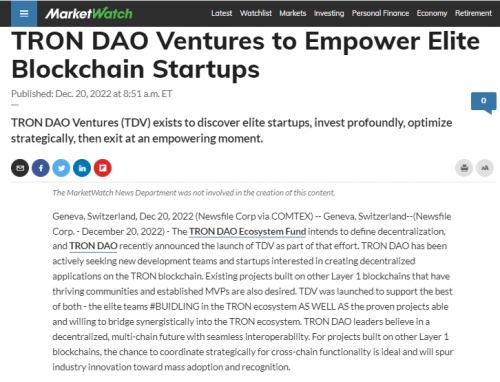 
      彭博社等知名外媒：TRON DAO Ventures賦能區塊鏈精英初創企業