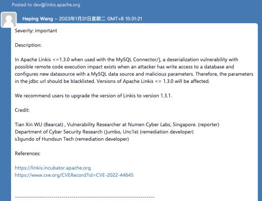 
      Numen漏洞研究員發現Apache linkis反序列化漏洞